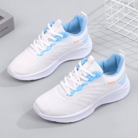 New Women's Sneaker Autumn Breathable Mesh Surface Shoes (Option: White And Blue-36)