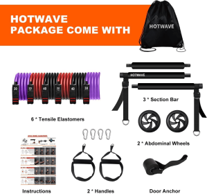 Pilates Bar Kit With Resistance Bands. Fitness Bar With Ab Roller For Abs Workout. Squat Machine.Core Strength Training Equipment.Portable Home Gym Fo (Color: Black)
