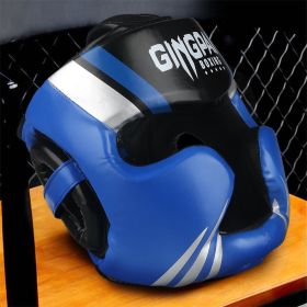 Free Combat Protective Gear Motorcycle Helmet Gogglesoutdoor Riding Removable Mask Boxing Helmet Cover (Option: Professional Blue-L)