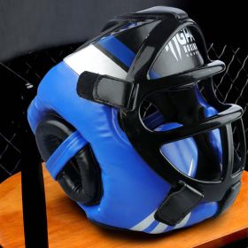 Free Combat Protective Gear Motorcycle Helmet Gogglesoutdoor Riding Removable Mask Boxing Helmet Cover (Option: Fully Enclosed Blue-L)
