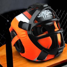 Free Combat Protective Gear Motorcycle Helmet Gogglesoutdoor Riding Removable Mask Boxing Helmet Cover (Option: Fully Enclosed Orange-L)