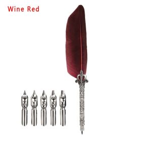 Paper Card Feather Pen Water Pen Nib (Option: Wine Red-0.5mm)