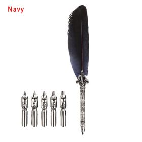 Paper Card Feather Pen Water Pen Nib (Option: Navy Blue-0.5mm)