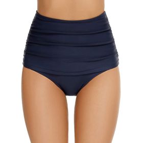 Women's Plus Size Hip Swimming Trunks Shorts Three-point Pants (Option: Navy Blue-M)