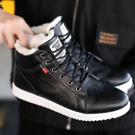 Men's Casual High Cotton-padded Shoes Waterproof Non-slip Warm Snow Boots (Option: Black-43)