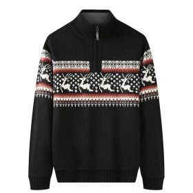Thickening Fleece-lined Half-high Collar Knitted Sweater (Option: Black-4XL)