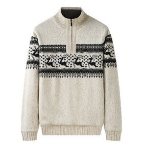 Thickening Fleece-lined Half-high Collar Knitted Sweater (Option: White-4XL)