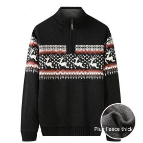 Thickening Fleece-lined Half-high Collar Knitted Sweater (Option: Plush Black-6XL)