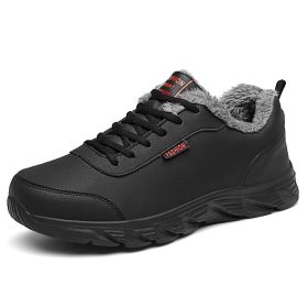 Artificial Leather Cotton Fur Men's Leather Casual Sneaker Warm Shoes (Option: Gray-39)