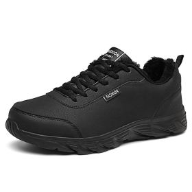 Artificial Leather Cotton Fur Men's Leather Casual Sneaker Warm Shoes (Option: Black-40)