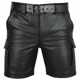 New Product Best-selling Hot Sale Solid Color PU Casual Men's Short Leather Pants Shorts (Option: Black-4XL)