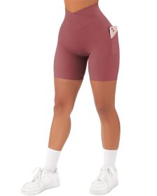 Women's Cross Sports Tight Short Belt Pockets (Option: Dark Pink-XL)