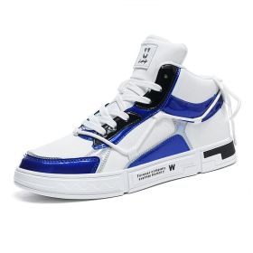 High-top Color Matching Lace Up Casual Sneakers (Option: White And Blue-41)