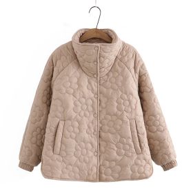 Slimming Stand Collar Thick Loose Cotton Padded Coat (Option: Khaki-4XL)